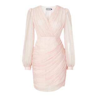 Misi,Camii烫钻雪纺裙春夏新款V领长袖2023连衣裙女短裙礼服法式