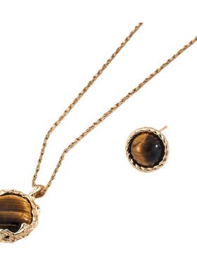 高级感虎眼石项链轻奢小众天然珍珠锁骨链复古宫廷气质s925银耳钉