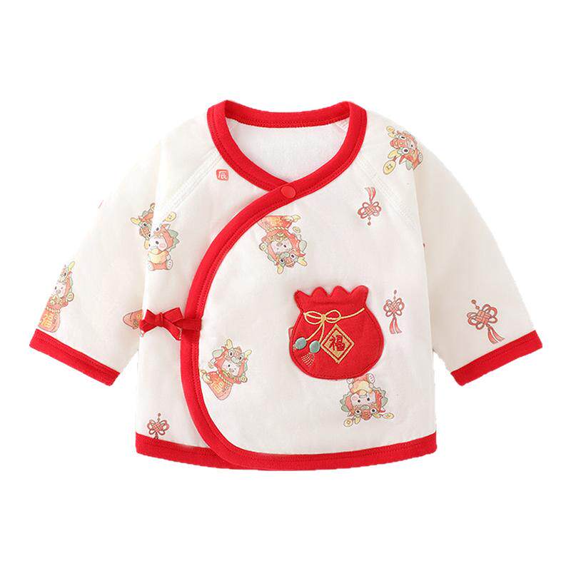 冬季新生婴儿衣服红色保暖衣宝宝满月龙和尚服春秋宝宝夹棉上衣服