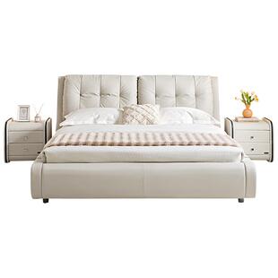 全友家居现代简约真皮床1米8双人床高端大气主卧大床2米x2米2家具