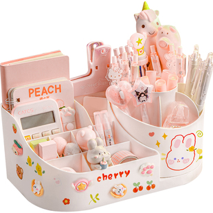 2合1旋转笔筒收纳盒小学生桌面文具盒儿童女孩可爱创意书桌收纳置物架大容量多功能分区超大一体放笔的笔盒桶