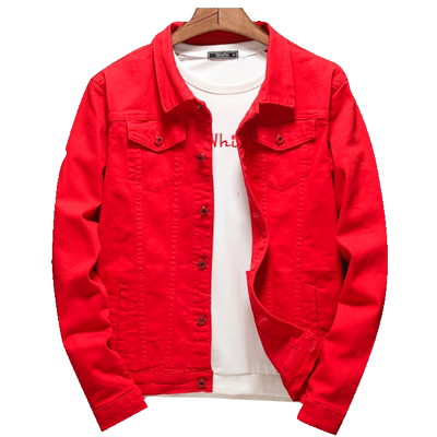 大红色牛仔衣翻领春秋