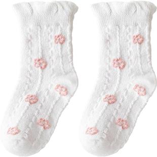 盛凯安女童袜子儿童四季棉袜a类白色公主风女宝宝无骨中筒网眼袜