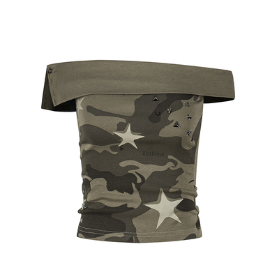 大佬爵士迷彩星星斜肩修身T恤