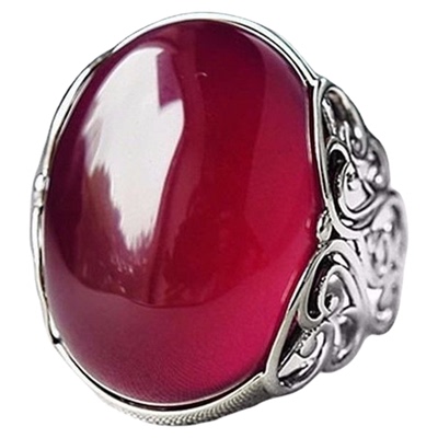 纯银可调节红色玉髓玛瑙戒指复古