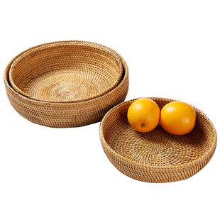 越南秋藤编水果篮零食干果盘桌面收纳筐编织茶几 果蔬北欧创意