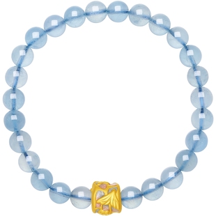 周六福黄金5d硬金手串女款华光系列海蓝宝石鱼尾手链定价新年礼物