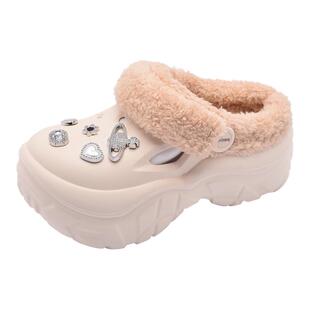 洞洞鞋女2025新款冬季厚底防滑保暖棉鞋网红超火两穿加绒毛毛棉拖