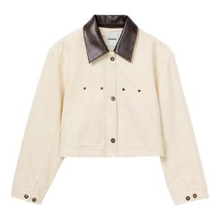 季末6折SANDRO2025秋冬新款女装巴恩风法式棉质皮革领牛仔外套