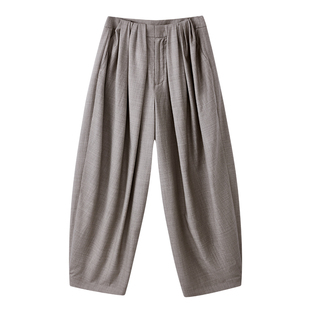 BLINK/羊毛爆款百搭神裤卡其色立体打褶灯笼休闲廓型气球裤