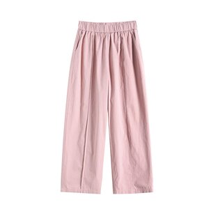 日系杏色棉麻阔腿裤女夏薄款直筒宽松休闲裤小个子亚麻九分萝卜裤