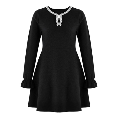 气质优雅圆领拼接亮片