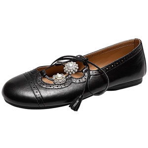 natursun扣饰绑带玛丽珍鞋2026春季新款女鞋复古平底百搭芭蕾单鞋