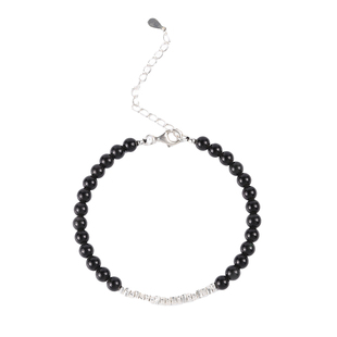 LUCKYLOTUS珠宝首饰天然黑曜石男手串黑玛瑙银珠女手链时尚百搭串