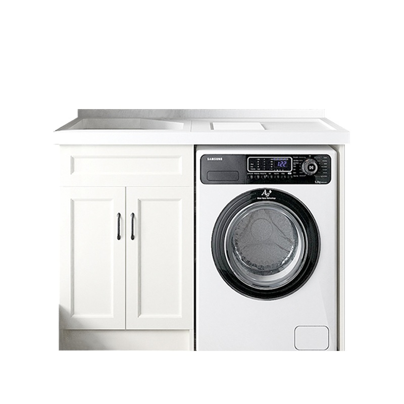 A5L洗衣机伴侣阳台洗衣机柜组合一体太空铝带搓板台盆洗手槽切角