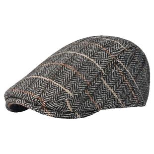 高端品牌格纹贝雷帽男中老年爸爸秋冬保暖前进帽爷爷复古鸭舌帽子