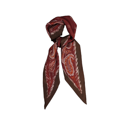 Weiliao 原创佩斯利腰果花菱形巾丝巾桑蚕丝复古深褐橄榄赤栗头巾