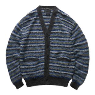 现货 YOKE MOHAIR BORDER CARDIGAN日产小山羊马海毛条纹复古开衫