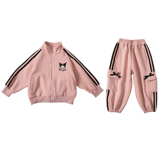 女宝宝春装巨好看套装儿童女孩韩版卡通运动卫衣两件女童时髦衣服