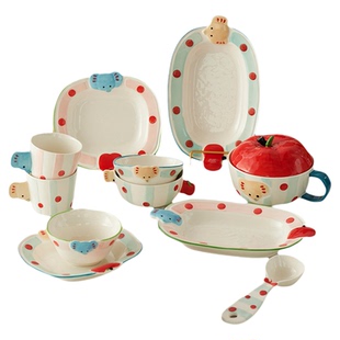 肆月碗盘碟餐具套装家用乔迁新居可爱陶瓷釉下彩碗具新婚生日礼物