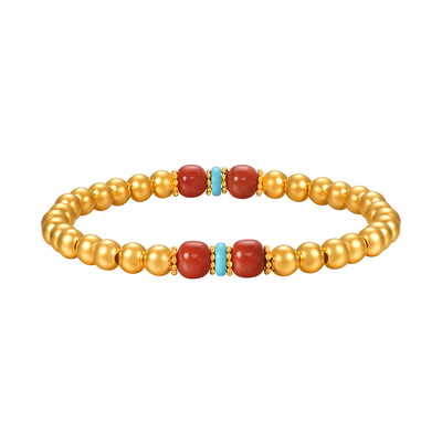 明牌珠宝古法黄金金珠手串 多宝系列足金玛瑙绿松石手链AFK0426