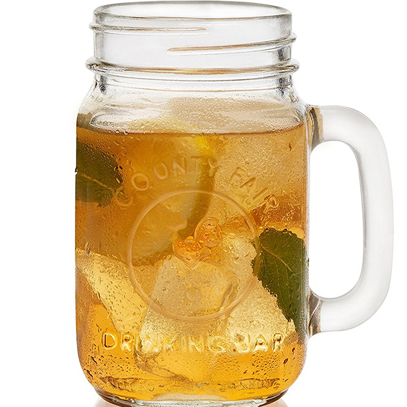 促销夏日特饮Mojito梅森把手杯玻璃吸管杯便携家用水杯公鸡杯带盖