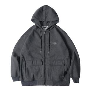 DAKYAM(达人)连帽开胸卫衣男美梦救赎Slogan印花双头拉链抓绒加厚