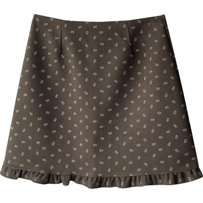 日韩miu系复古木耳花边毛呢料裙