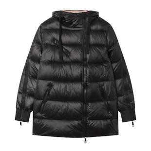 白鹿语连帽保暖光泽感羽绒服冬款撞色内里宽松优雅加厚羽绒外套女