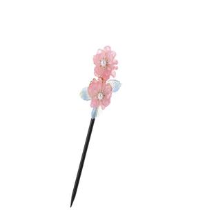 爆款玫瑰木簪汉服配饰琉璃紫光檀发簪古风新中式道具花朵发簪发饰