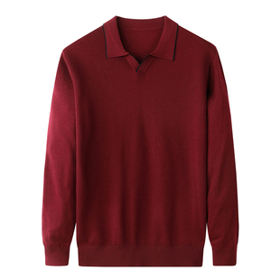 【断码清仓】山羊绒海鸥领打底针织衫男士毛衣v领红色羊毛衫