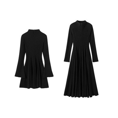 六指导 悠然假日 法式复古针织连衣裙女修身显瘦气质休闲大摆裙子