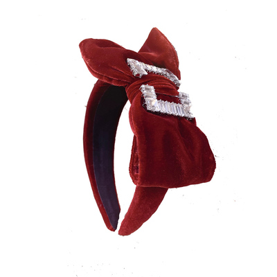甜酷酒红色丝绒发卡带齿发箍高级