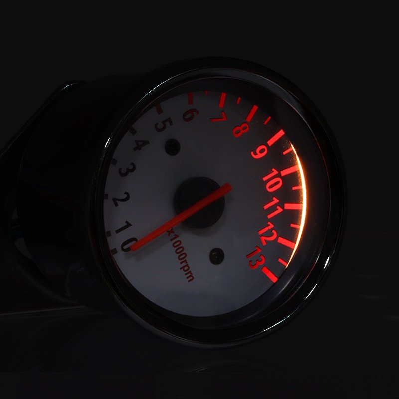 厂家直销摩托车复古改装指针式转速表时尚转万仪表1.3白色