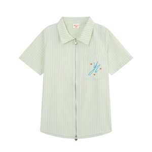 YUZI鱼子短袖衬衫双拉链大码女装夏新微胖mm显瘦遮肉清新百搭上衣