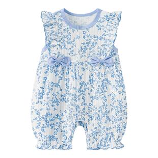 婴儿衣服夏装女宝宝连体衣天竹棉夏季薄款公主外出服可爱甜美哈衣