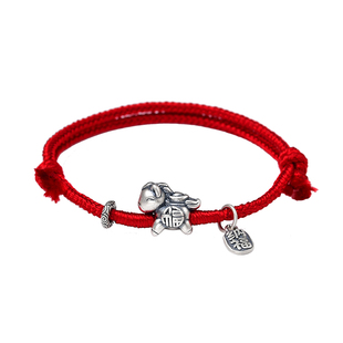 999足银马本命年桑蚕丝红绳手链100%正品真丝男女 新年礼物发财福