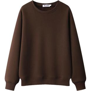 春秋2026新款爆款咖色纯棉卫衣女加绒加厚无帽冬长袖圆领大码薄款