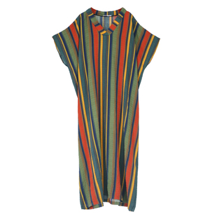 特！福利款超宽松显瘦条纹袍子连衣裙2025夏民族风显瘦V领长袍裙