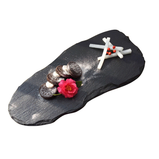 正品包邮天然黑色石板创意餐饮具酒店异形餐盘石头平盘子石板道具