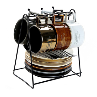 意式浓缩下午茶杯欧美式小咖啡杯 家用咖啡陶瓷套具6杯套装带杯架