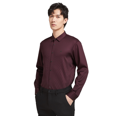 古鲨暗红色加绒加厚保暖衬衫