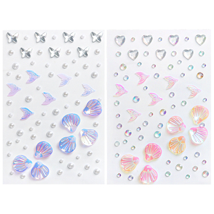 六一儿童节脸部装饰美人鱼脸贴演出化妆亮片脸上妆容极光鱼尾贝壳钻贴演唱会舞台妆表演专用彩妆音乐节饰品