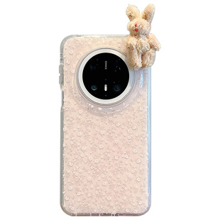 适用华为mate70pro+手机壳唯美ins少女清新温柔小碎花mate60pro立体毛绒兔子公仔链条挂绳pura80pro+防摔女款