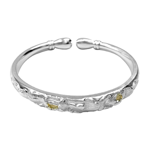 牡丹花银手镯女纯银9999新中式国风轻奢小众开口蒜头对珠足银镯子