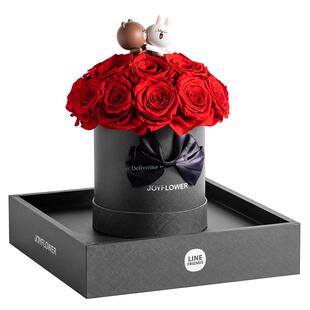 Joyflower布朗熊可妮兔永生玫瑰真花抱抱桶linefriends新年礼物