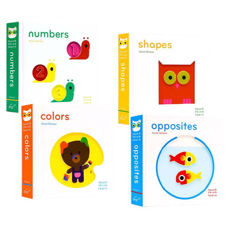 小手摸摸全知道 Touch Think Learn3册 Numbers数字 Colors颜色 shapes形状 英文原版绘本纸板书触摸书 启蒙艺术Xavier Deneux