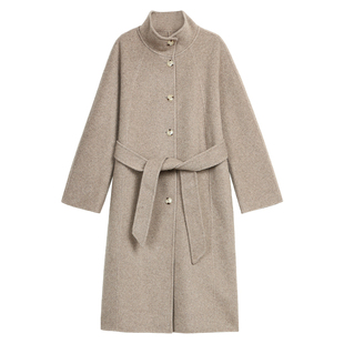 MULVAN 冬日欧尼 单排扣立领羊毛大衣女气质系带中长款毛呢外套