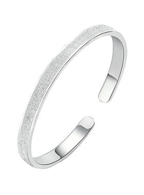 铜镀银手镯磨砂开口手镯子女银镯