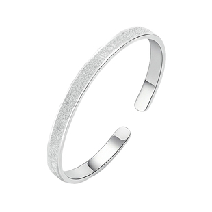 铜镀银手镯女磨砂开口手镯子素圈银镯子高级感手饰品手环手串银饰